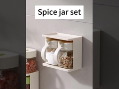 टिकाऊ 2 ग्रिड स्पष्ट मसालेदार ग्लास कंटेनर बर्तन हैंडल और चम्मच के साथ सेट